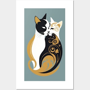 Gustav Klimt's Chromatic Cat: Colorful Feline Illustration Posters and Art